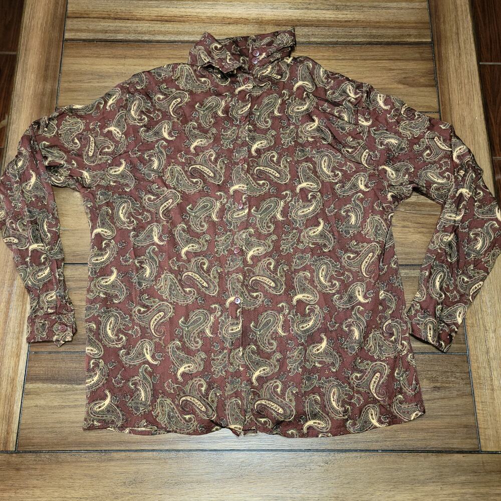 Rena Rowan for Saville LS Brown Full Button Paisley Blouse - Size 14